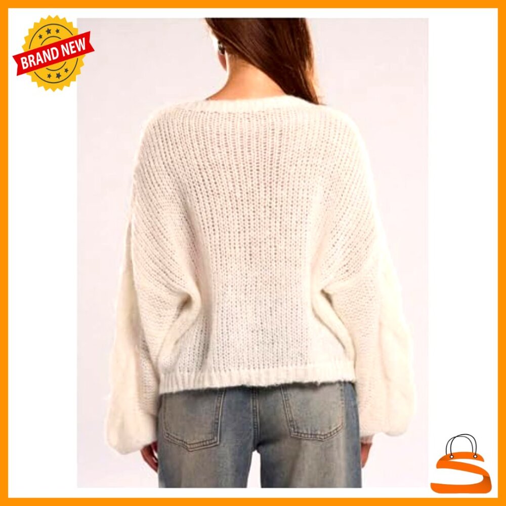 Oversized Y2K Crochet Knit Pullover Sweater Long Sleeve Crew Neck - Picture 2 of 5